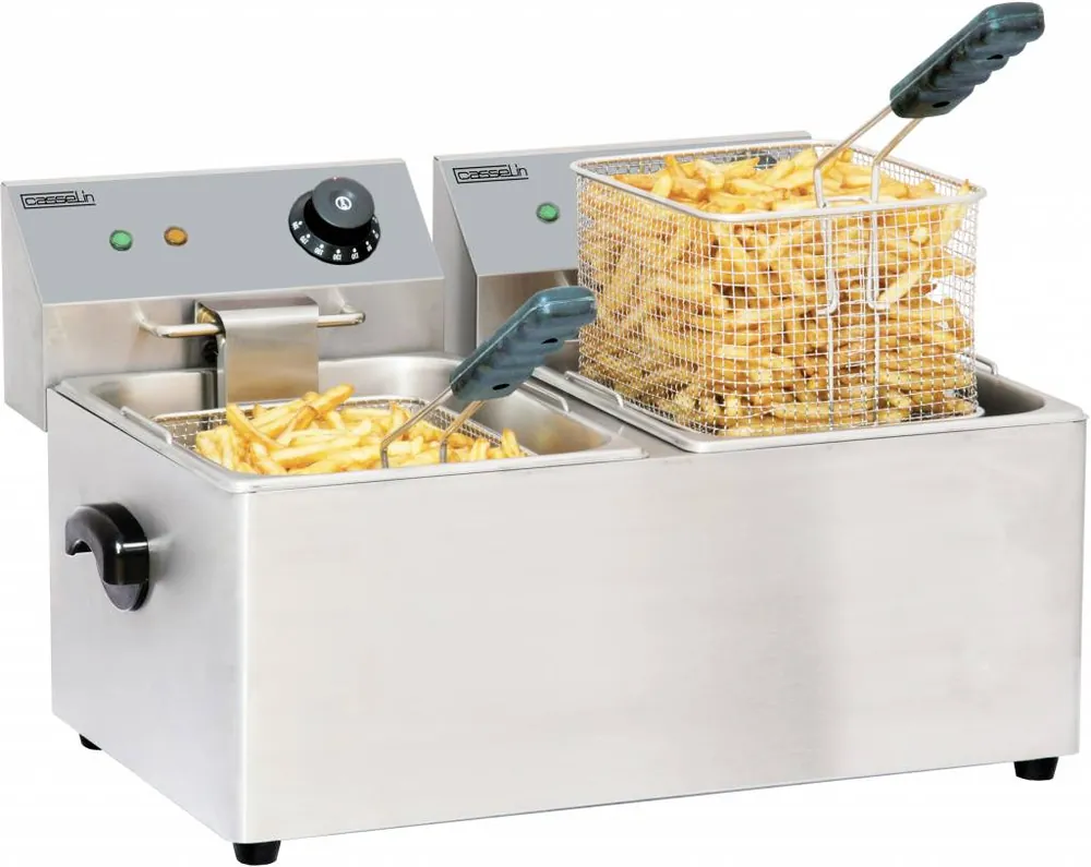 Koop Online Friteuse RVS - 2x8 Liter - 2x3,25kW - 550x430x(H)340mm