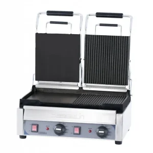 Koopje Dubbele Panini Grill Premium - Glad/Glad & Geribbeld/Geribbeld - RVS - 2,9kW - 490x520x265(h)mm