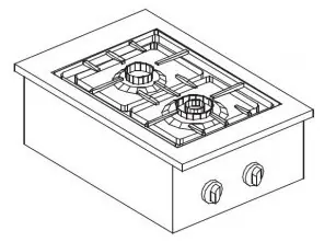 Gas Kookunit - Drop in - 2 Branders - 9 kW - 400x600x(H)270mm Superprijs