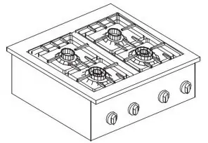 Gas Kookunit - Drop in - 4 Branders - 14 kW - 600x600x(H)270mm Beperkt Aanbod