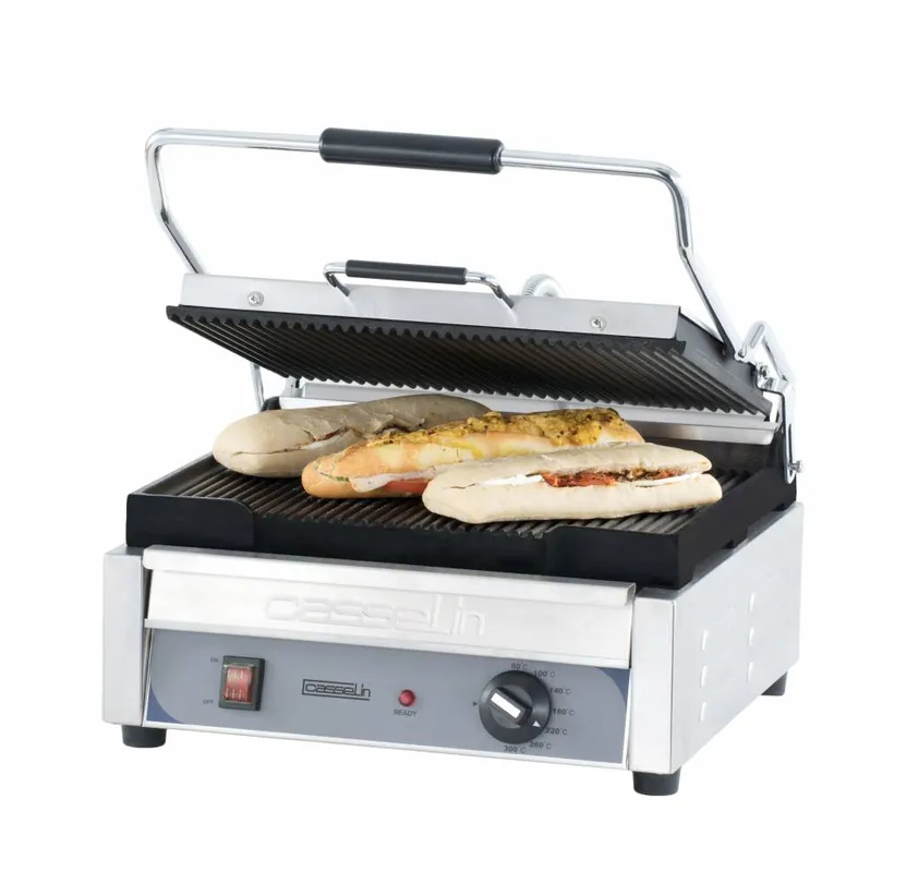 Panini Grill Premium GRAND - Geribbeld/Geribbeld - RVS - 2,4kW - 425x580x265(h)mm Dagaanbieding