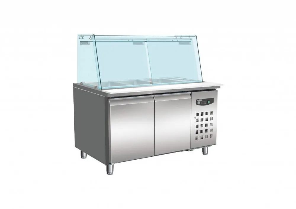 Koelwerkbank Met Glasopbouw - 2x 600x400mm - 2 Deurs - 1510x800x(H)1365mm Exclusieve Aanbieding
