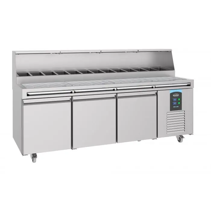 Pizzawerkbank 3 Deurs - Inclusief opzetvitrine - 720 Liter - 2370x850x(H)1360mm Veilige Betaling