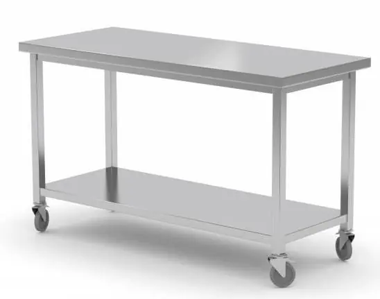 RVS werktafel - Bodemschap en wielen - 1000x600x(h)885mm Actieprijs