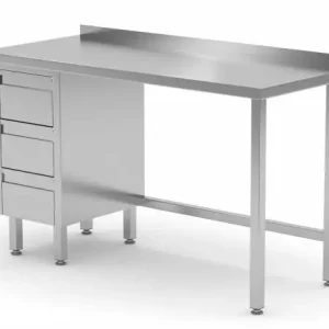 Bestseller Werktafel RVS + Ladeblok (links) 3 lades + Spatrand HEAVY DUTY 800(b)x700(d)x885(h)mm