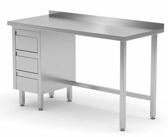 Bestseller Werktafel RVS + Ladeblok (links) 3 lades + Spatrand HEAVY DUTY 800(b)x700(d)x885(h)mm