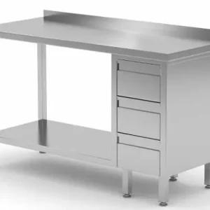Aanbieding Werktafel RVS + Ladeblok (rechts) 3 lades + Bodemschap + Spatrand 800(b)x700(d)x885(h)mm