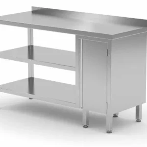 Laatste Versie Werktafel RVS + 1 Klapdeur + Dubbel Bodemschap + Spatrand 800(b)x600(d)x885(h)mm