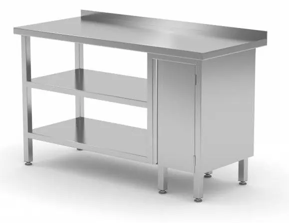 Laatste Versie Werktafel RVS + 1 Klapdeur + Dubbel Bodemschap + Spatrand 800(b)x600(d)x885(h)mm