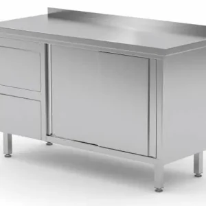 Koop Online Werkkast RVS + 2 Lades (links) + 2 Schuifdeuren + Spatrand 1200(b)x700(d)x885(h)mm