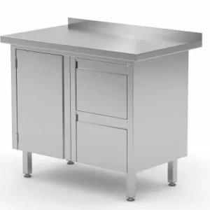 Premium Werkkast RVS + Ladeblok (rechts) 2 lades + Klapdeur + Spatrand 800(b)x700(d)x885(h)mm