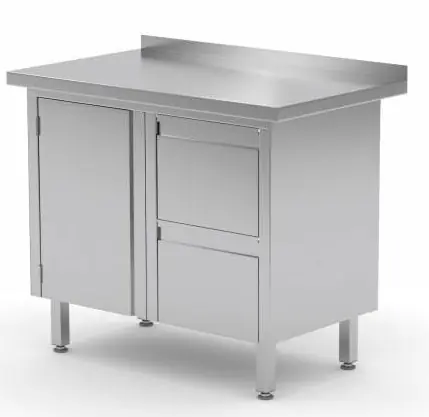 Premium Werkkast RVS + Ladeblok (rechts) 2 lades + Klapdeur + Spatrand 800(b)x700(d)x885(h)mm