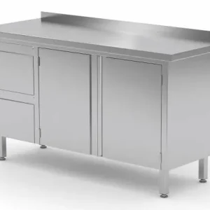 Werkkast RVS + 2 lades (links) + 2 Klapdeuren + Spatrand 1100(b)x700(d)x885(h)mm Populair