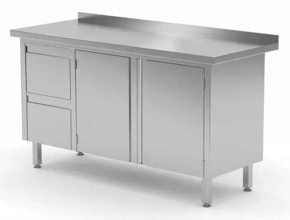 Werkkast RVS + 2 lades (links) + 2 Klapdeuren + Spatrand 1100(b)x700(d)x885(h)mm Populair