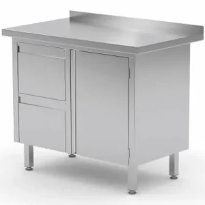 Werkkast RVS + Ladeblok (links) 2 lades + Klapdeur + Spatrand 800(b)x700(d)x885(h)mm Beste Prijs