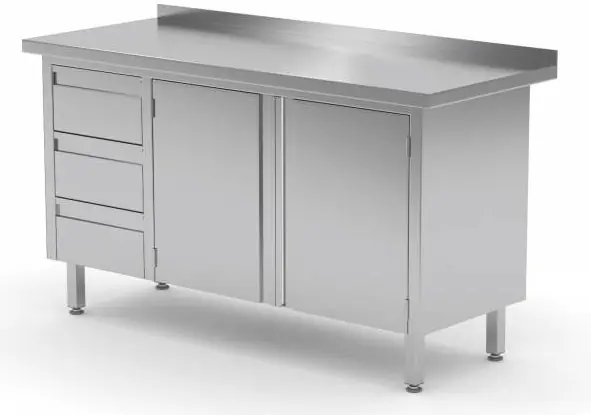 Werkkast RVS + 3 Lades (links) + 2 Klapdeuren + Spatrand 1100(b)x700(d)x885(h)mm Koop Online