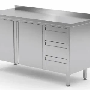 Must-Have Werkkast RVS + 3 Lades (rechts) + 2 Klapdeuren + Spatrand 1100(b)x700(d)x885(h)mm