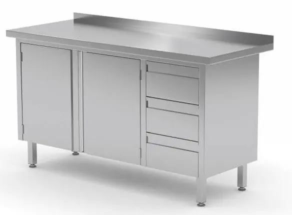 Must-Have Werkkast RVS + 3 Lades (rechts) + 2 Klapdeuren + Spatrand 1100(b)x700(d)x885(h)mm