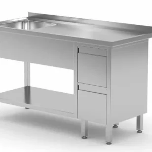 Gecertificeerd Spoeltafel + Spoelbak 400x400x(h)250 + Bodemschap + 2 Ladenblok 1000(b)x600(d)x885(h)mm
