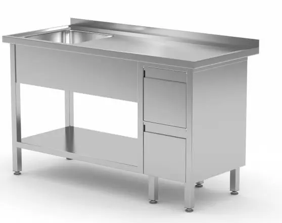 Gecertificeerd Spoeltafel + Spoelbak 400x400x(h)250 + Bodemschap + 2 Ladenblok 1000(b)x600(d)x885(h)mm