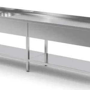 Beperkt Aanbod RVS Spoeltafel 2000(b)x600(d)x885(h)mm + 2 Spoelbakken 400x400x(h)250 (links) + Bodemschap