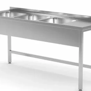 RVS Spoeltafel 1500(b)x700(d)x885(h)mm + 3 Spoelbakken (links) Open Onderkant Alleen Vandaag