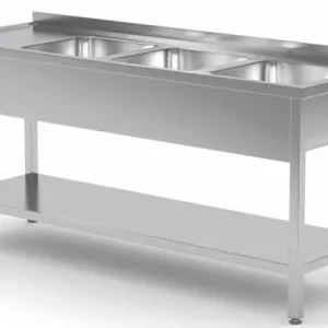 Alleen Vandaag RVS Spoeltafel 1500(b)x700(d)x885(h)mm + 3 Spoelbakken (rechts) + Bodemschap