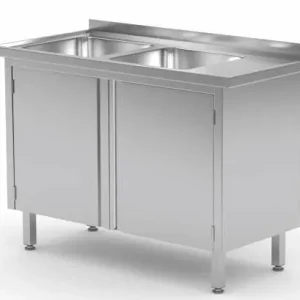 Spoeltafel Roestvrijstaal 1100(b)x600(d)x885(h)mm + 2 Spoelbakken links + 2 Klapdeuren Alleen Vandaag