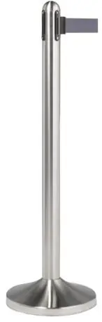 Barrièrepaal Chroom - met Grijs Trekband 210cm - Paal 1m x Ø30cm Beperkt Aanbod