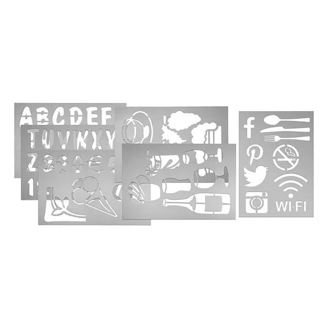 Sjabloon Set voor Krijtborden - 5 Stencils - Letters / Cijfers / Symbolen / Plaatjes Nieuw