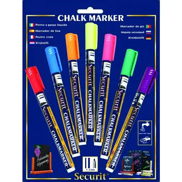 Set van 7 Fijnliner Krijtstiften - Rood, Geel, Groen, Blauw, Roze, Orangje, Violet - 1-2mm Gecertificeerd