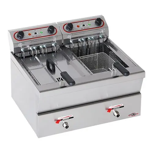 elektrische friteuse - roestvrij staal - 9L+9L - Vetaftapkranen - 31(h)x58x72cm Actieprijs