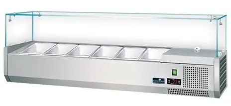 Direct Beschikbaar Opzetkoelvitrine RVS met Glas Top - 3x 1/2 GN of 6x 1/4 GN - 140x34x(H)44 cm