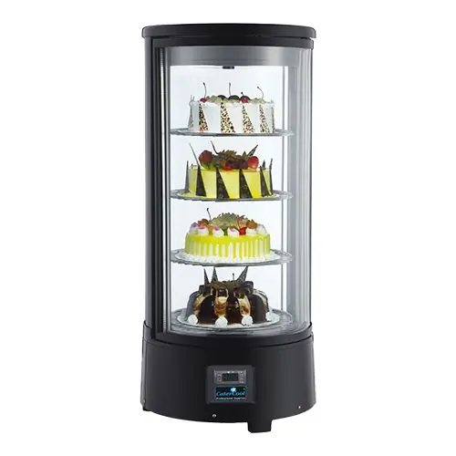 Actieprijs Opzetkoelvitrine Zwart Gebak 4 laags - 72 Liter - 930(h)x450mm - Draaiende plateaus