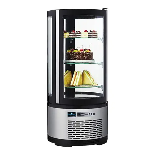 Gekoelde Show/Gebaks Vitrine - Geventileerde Koeling - LED Verlichting - 100 Liter - Ø48x(H)103cm - Draaiende plateaus Betaalbaar