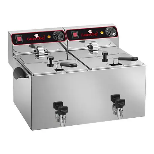 Elektrische Friteuse - 9+9 Liter - Met Aftapkraan - 2x3,25kW - 280x530x(H)350mm Tijdelijk Beschikbaar