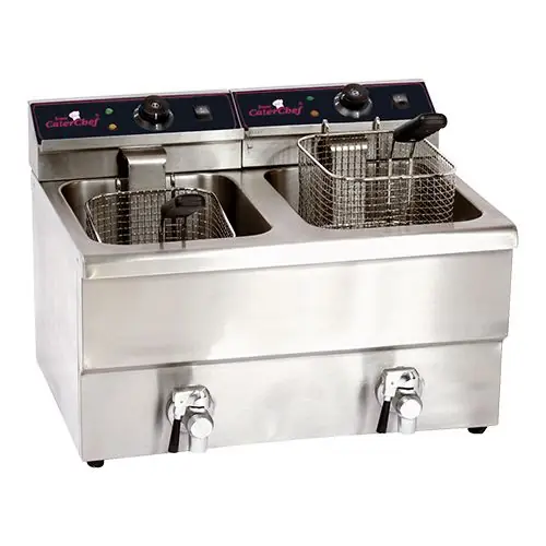 Elektrische Friteuse - 8+8 Liter - Met Aftapkraan - 2x3,3 kW - 290x500x(H)420mm Merkproduct