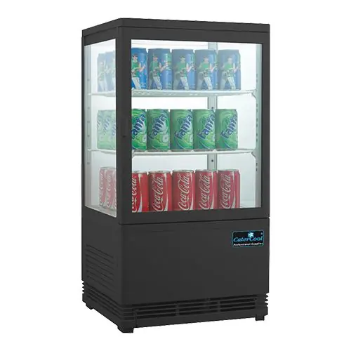Betrouwbaar Mini Koelvitrine - Zwart - 58 Liter - 2 Roosters - 43x39x(h)81cm