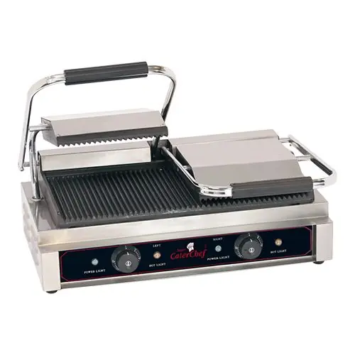 Horeca Contactgrill - Dubbel Compact Geribd - 570x400x(h)210mm - 3600W Uitverkoop