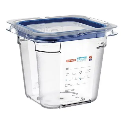 Gratis Retour Voedselcontainer met deksel - Polycarbonaat - 1/6GN - Verkrijgbaar in 3 dieptes