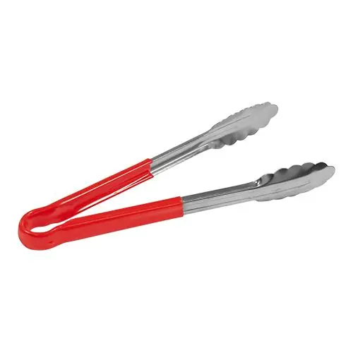 Servierzange | Edelstahl | hitzebeständige Kunststoff Griff | Rot | 30cm Populair