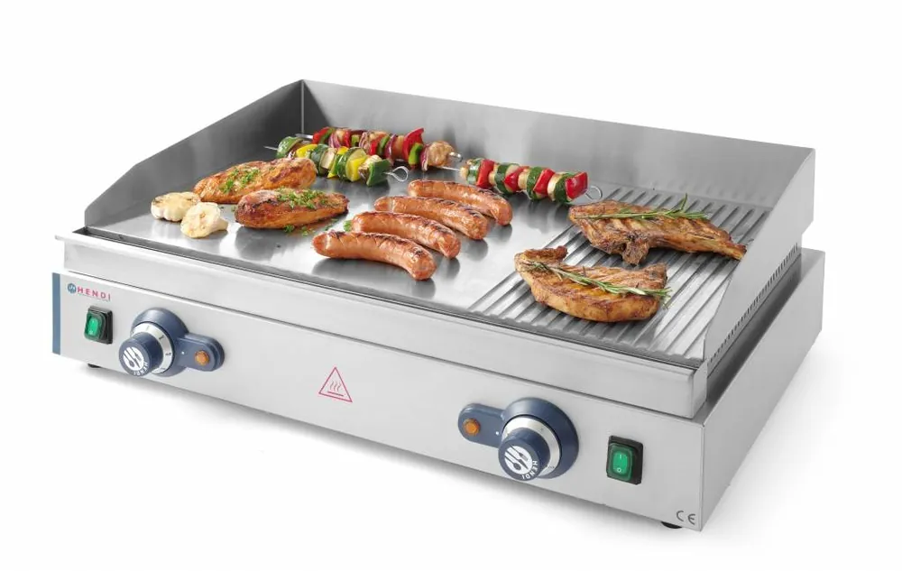 Beperkt Aanbod Bakplaat - Glad/Geribd Hendi 203163 - 72x53x(h)25cm - 3,5kW