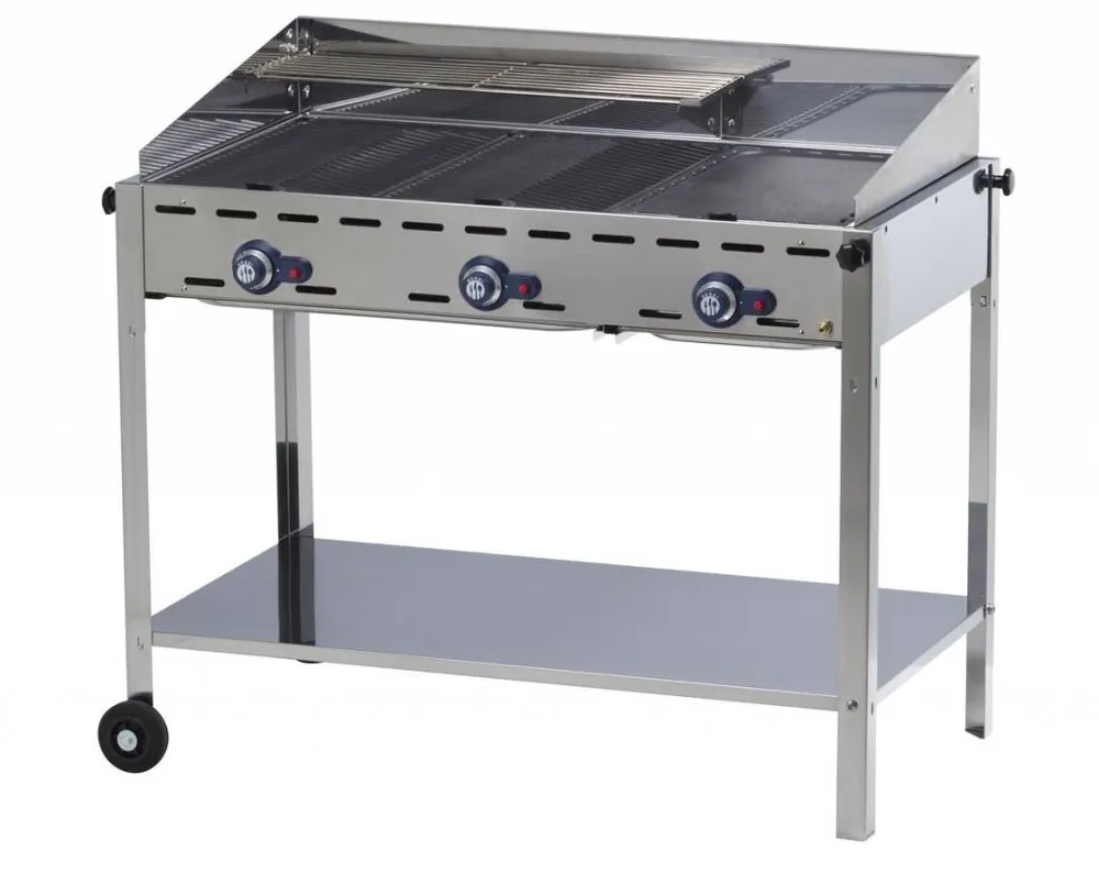 Goedkoop Hendi Green Fire Barbecue 3 Gasbranders XL + Wielen - BBQ Professioneel 1078x612x(h)825 mm - BEKIJK VIDEO