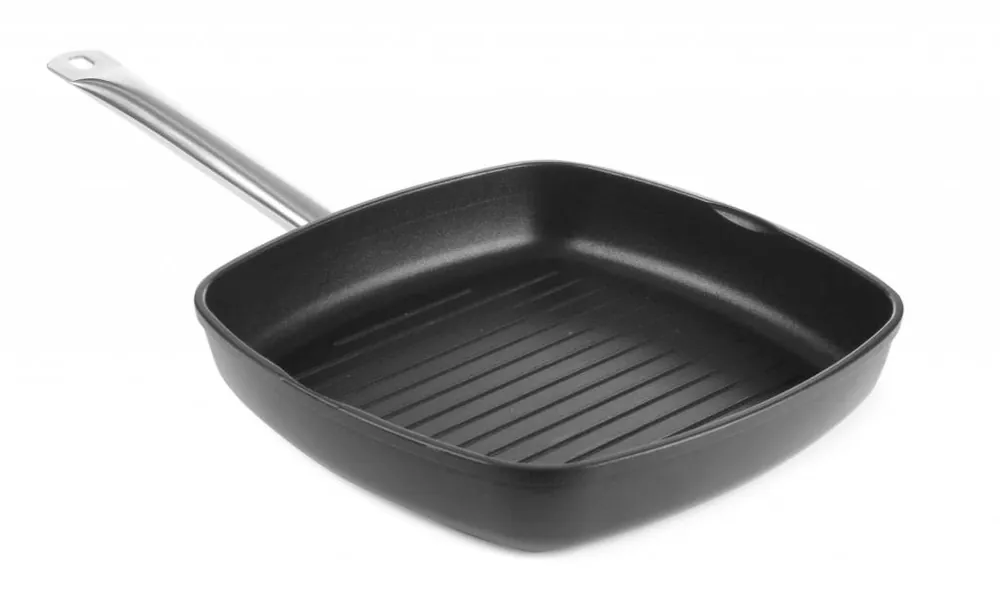 Grillpan gietaluminium - 280x280x55 mm met rvs handvat Dagaanbieding