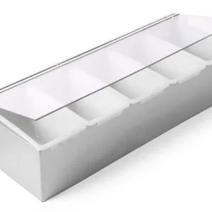 Ingredientenhouder RVS - Met 5 Inzetbakjes - Kunst.Deksel - 375x140x(H)90mm Gereduceerde Prijs