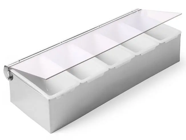 Ingredientenhouder RVS - Met 5 Inzetbakjes - Kunst.Deksel - 375x140x(H)90mm Gereduceerde Prijs