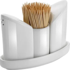 Veilige Betaling Menage Wit Porselein - Peper/Zout/Tandenstoker - 125x54x(H)90mm
