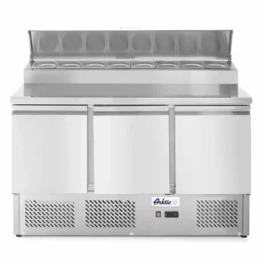 Saladette 3 Deurs - Verhoogde Vitrine - 8x GN 1/6 - 1365x700x(H)1040mm Op = Op