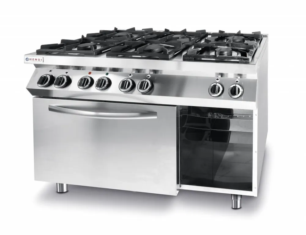 Gasfornuis Kitchen Line - 6 Pits - 3 x 3,5 kW + 3 x 6 kW - 3 kW hetelucht Oven - 1200x700x(H)900mm Hete Deal