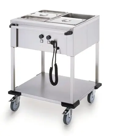 Bain-Marie Wagen 2 x 1/1 GN - Mobile Containing - 2x 850W - Bediening Lange Zijde - 702x631x902mm Hoge Kwaliteit